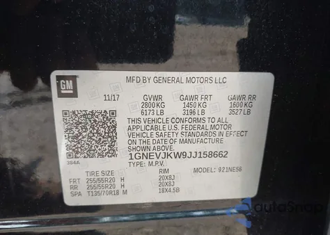 2018 Chevrolet Traverse Premier z USA, uszkodzony, nr VIN 1GNEVJKW9JJ158662